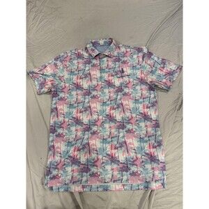 Johnnie-O Polo Shirt Mens Medium Tropical Palm Golf Stretch Trappers Turn